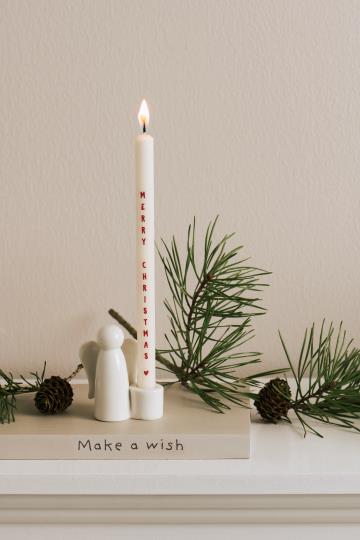 Ib Laursen Dünne hohe Kerze mit Merry Christmas