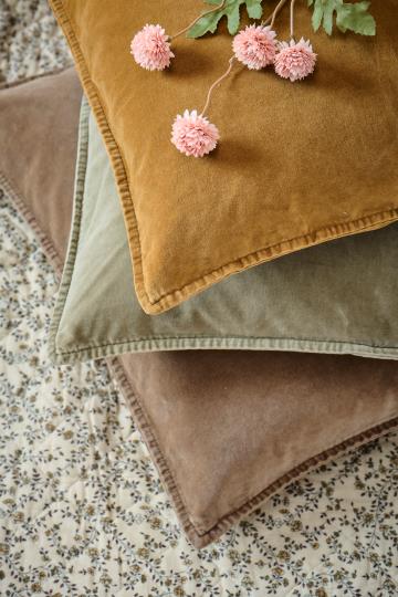 Ib Laursen Kissenbezug Velours ochre green