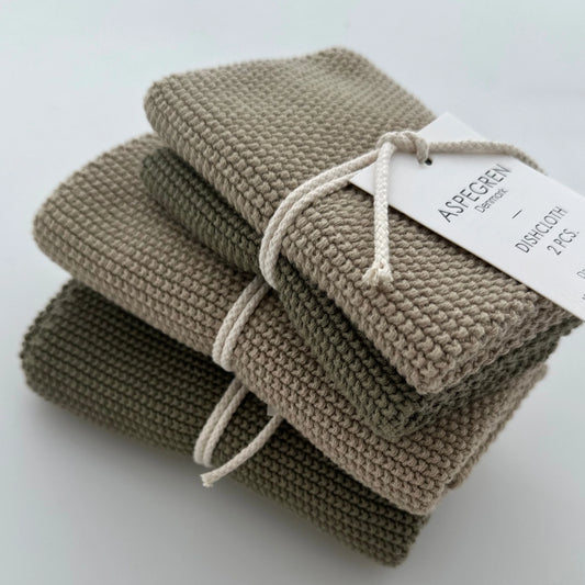 Aspegren Spültücher aus Bio-Baumwolle - Set mit 2 gestrickten Tüchern in Oliv