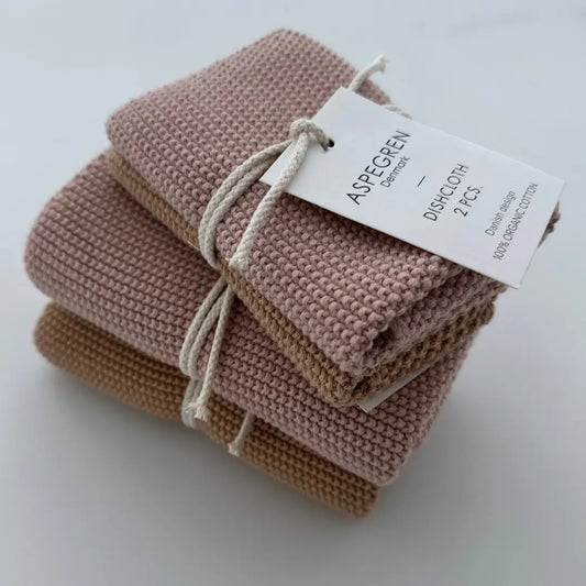 Aspegren Spültücher aus Bio-Baumwolle – Set mit 2 gestrickten Tüchern in Macaroon