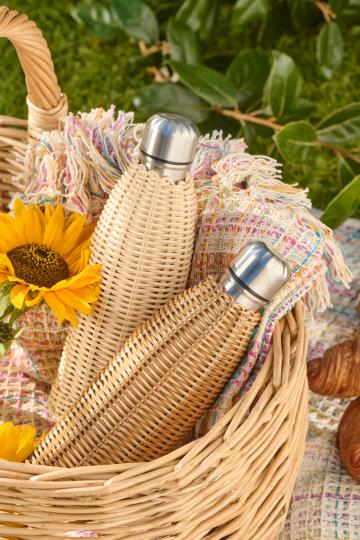 Thermosflasche braun Polyrattan handgeflochten 500 ml