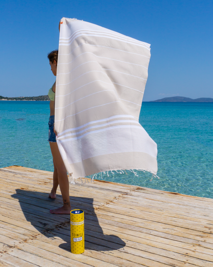MALIBU Strandtuch, Hammamtuch mit Geschenkbox – Beige