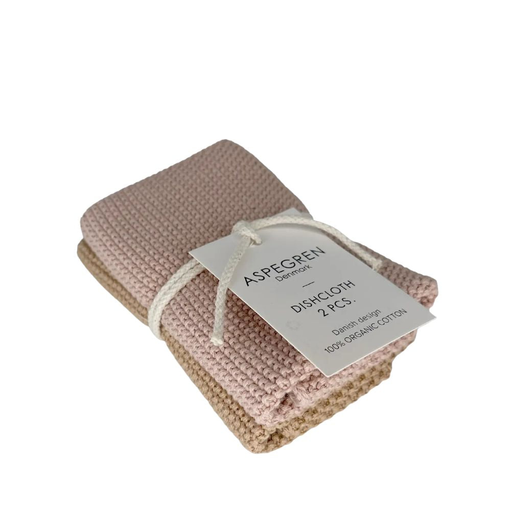 Aspegren Spültücher aus Bio-Baumwolle – Set mit 2 gestrickten Tüchern in Macaroon