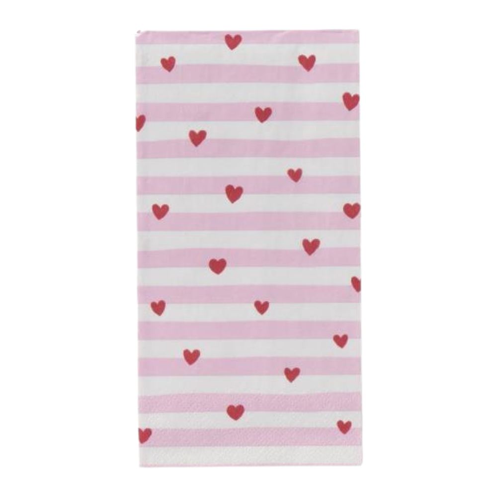 Ib Laursen Serviette 10x20 cm rote Herzen, rosa Streifen 16 Stck/Pck