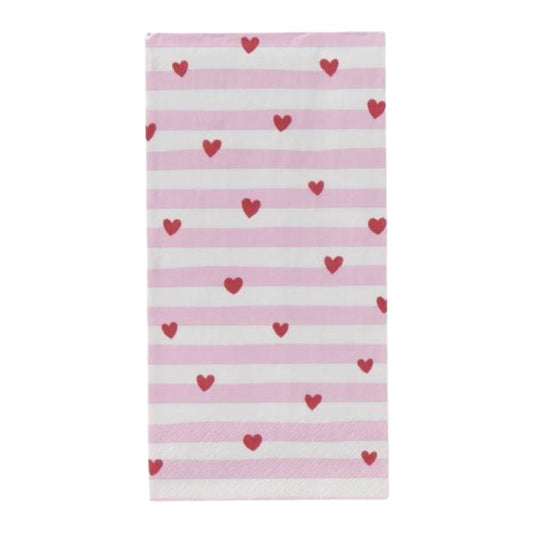 Ib Laursen Serviette 10x20 cm rote Herzen, rosa Streifen 16 Stck/Pck