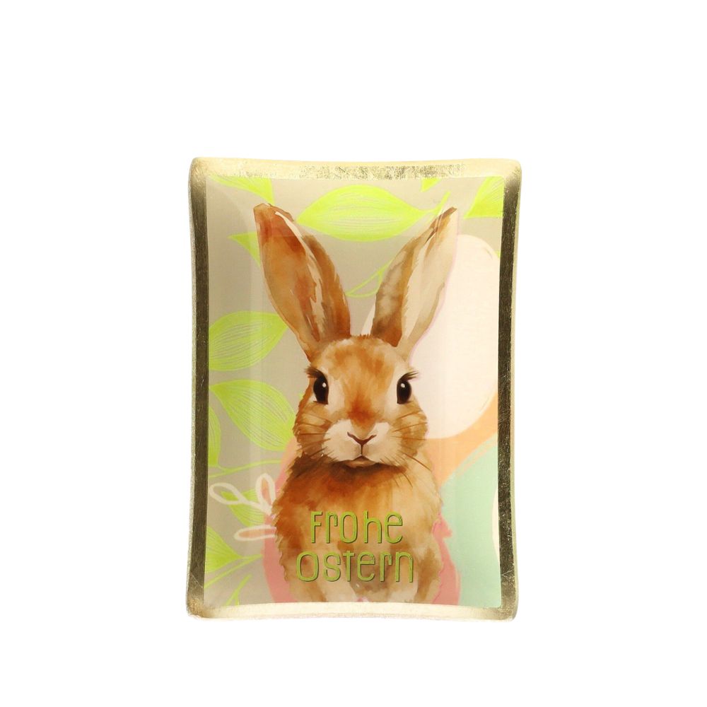 Love Plates, Glasteller M, Motiv: Hase, Frohe Ostern, gelb