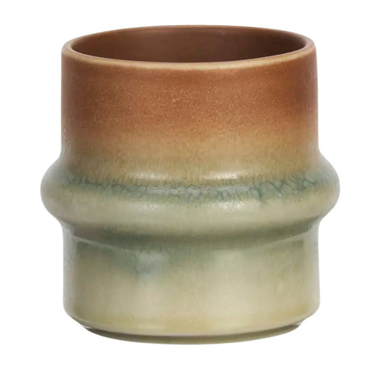 Madam Stoltz Becher, Steingut, Orange-braun/grün
